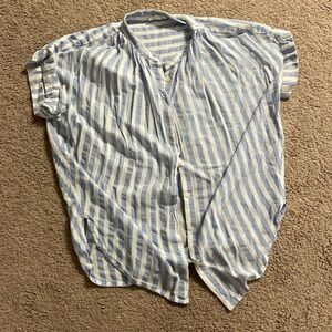 Women’s Short Sleeve Striped Button Light Weight Top